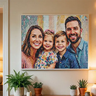 Diamond painting van een familie portret